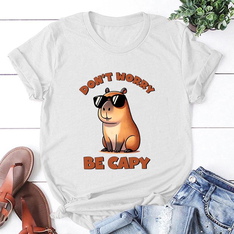 

Fuuny Capybara Don T Worry Be Capy Letter Printed Unisex Men Women Fashion Short Sleeve Casual Summer Tops Tees L білий