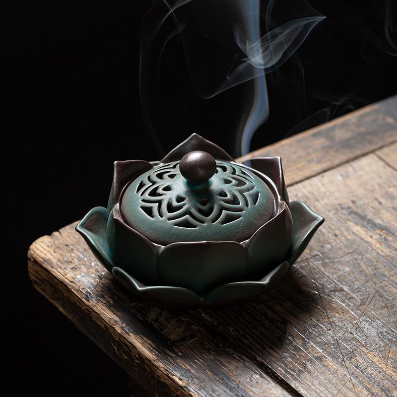 Vintage Lotus Design Ceramic Incense Burner Handmade Aromatherapy Holder for Home Zen Decor Relaxation Fragrance Art Gift