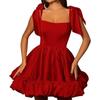 1011 new European and American style evening dress square neck bow satin tutu skirt thin birthday party dance dress