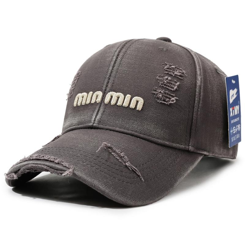 New Style Distressed Washed Baseball Cap With Three-Dimensional Embroidery, A Slim Visor Hat That Makes Your Face Look Smaller.