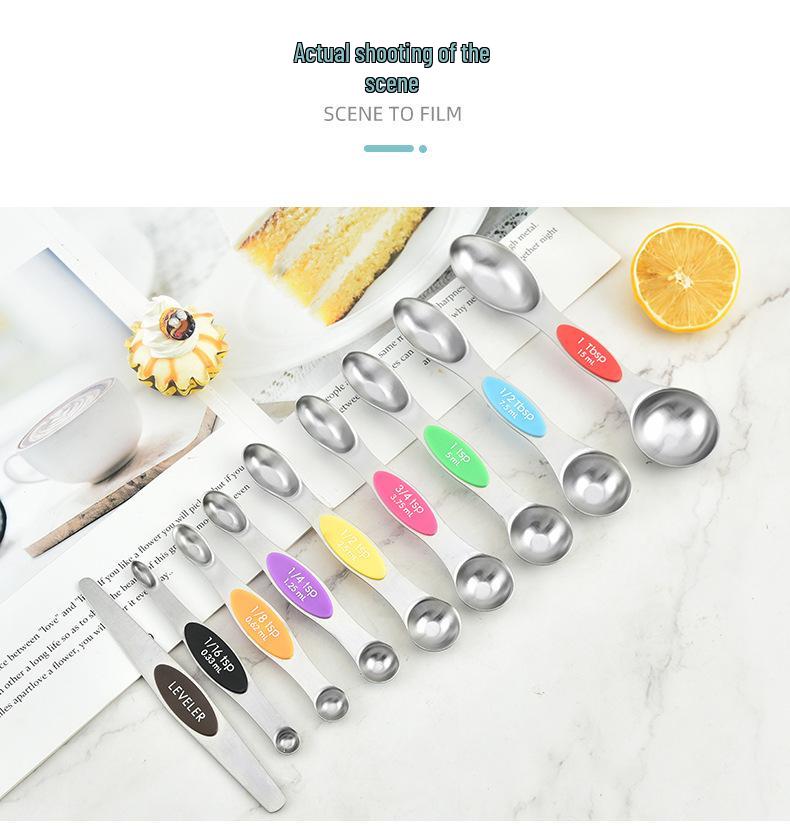 Stainless Steel Magnetic Measuring Spoons: 9-Piece Double-Ended Set for Baking & Seasoning in Home Kitchen