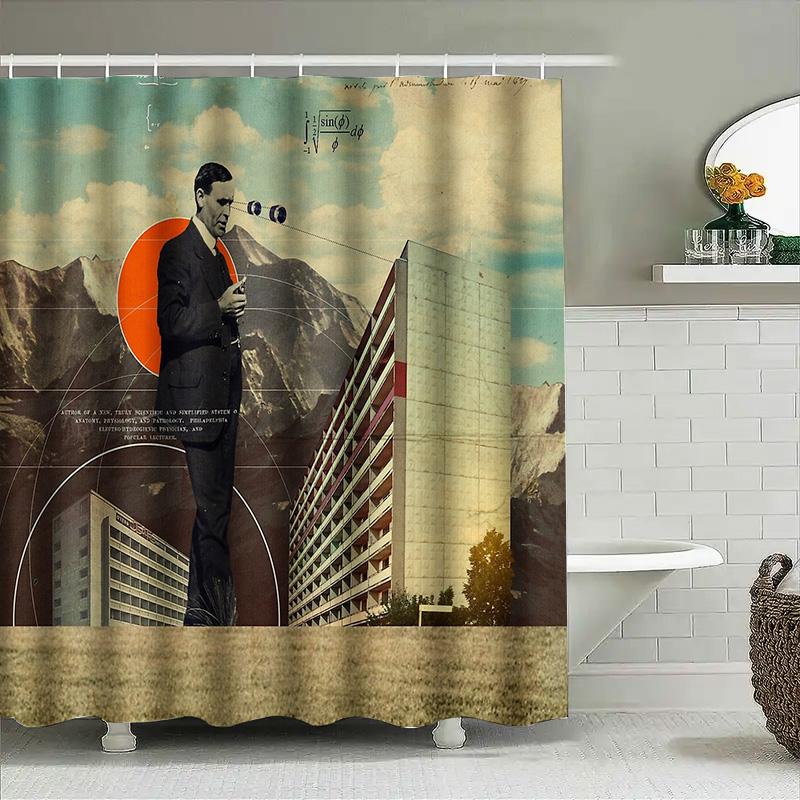 Modern Architecture Shower Curtain Abstract Cityscape Backdrop Minimalist Hotel Home Decor Washable Bathroom Fabric Art
