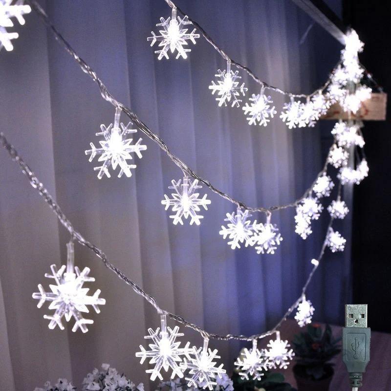 

LED Snowflake Lights String USB Plug Christmas Decoration Lights String Wedding Party Garland New Year s Decor Tree Deco Lamp 1.5M 10LEDs