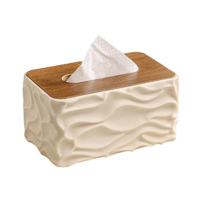 Artistic Ripples Effects Tissue Dispenser With Combination Of Wood And Plastic Materials Tissue Holder For Daily Use
