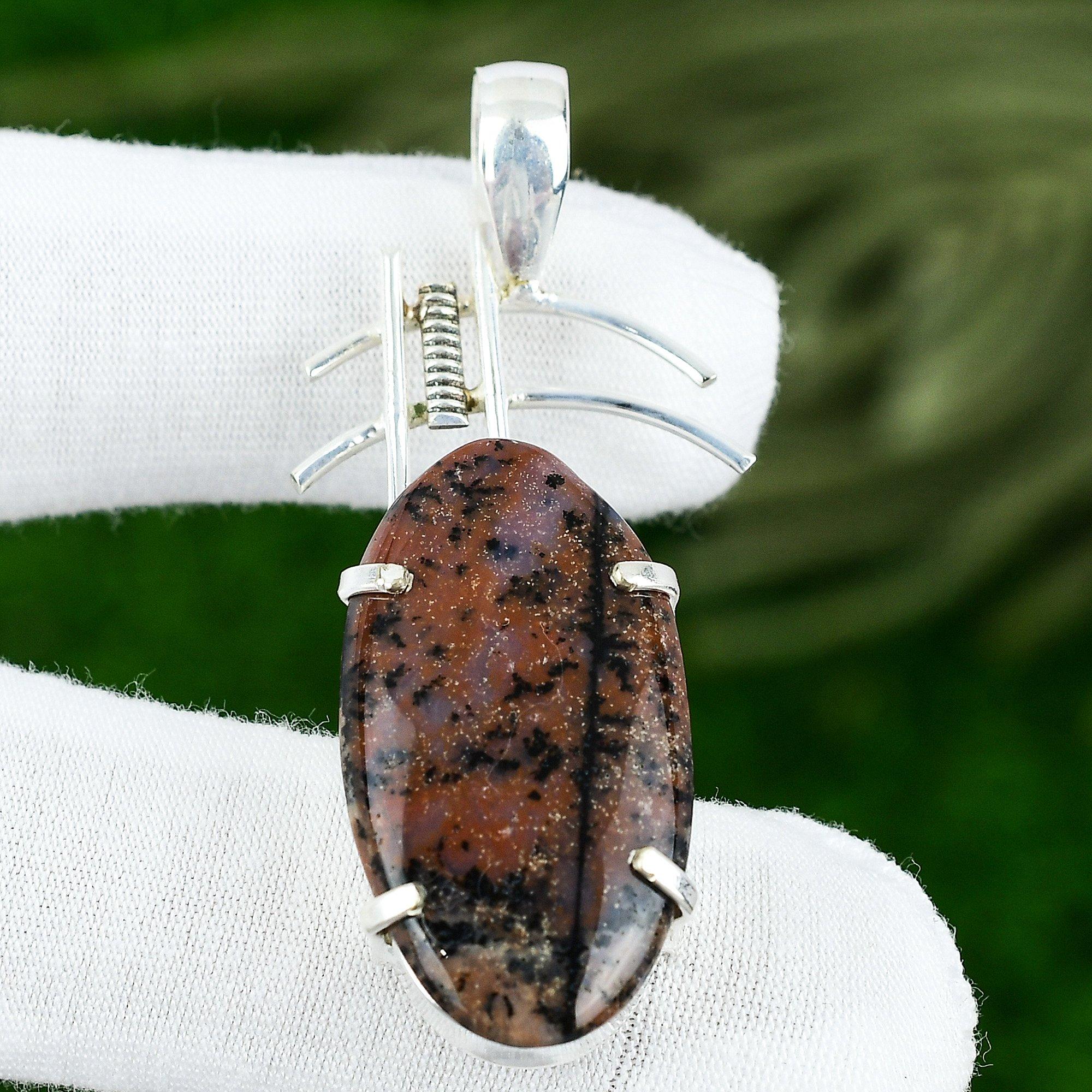 

Honey Dendrite Opal Stone 925 Sterling Silver Anniversary Bezel Pendant Jewelry