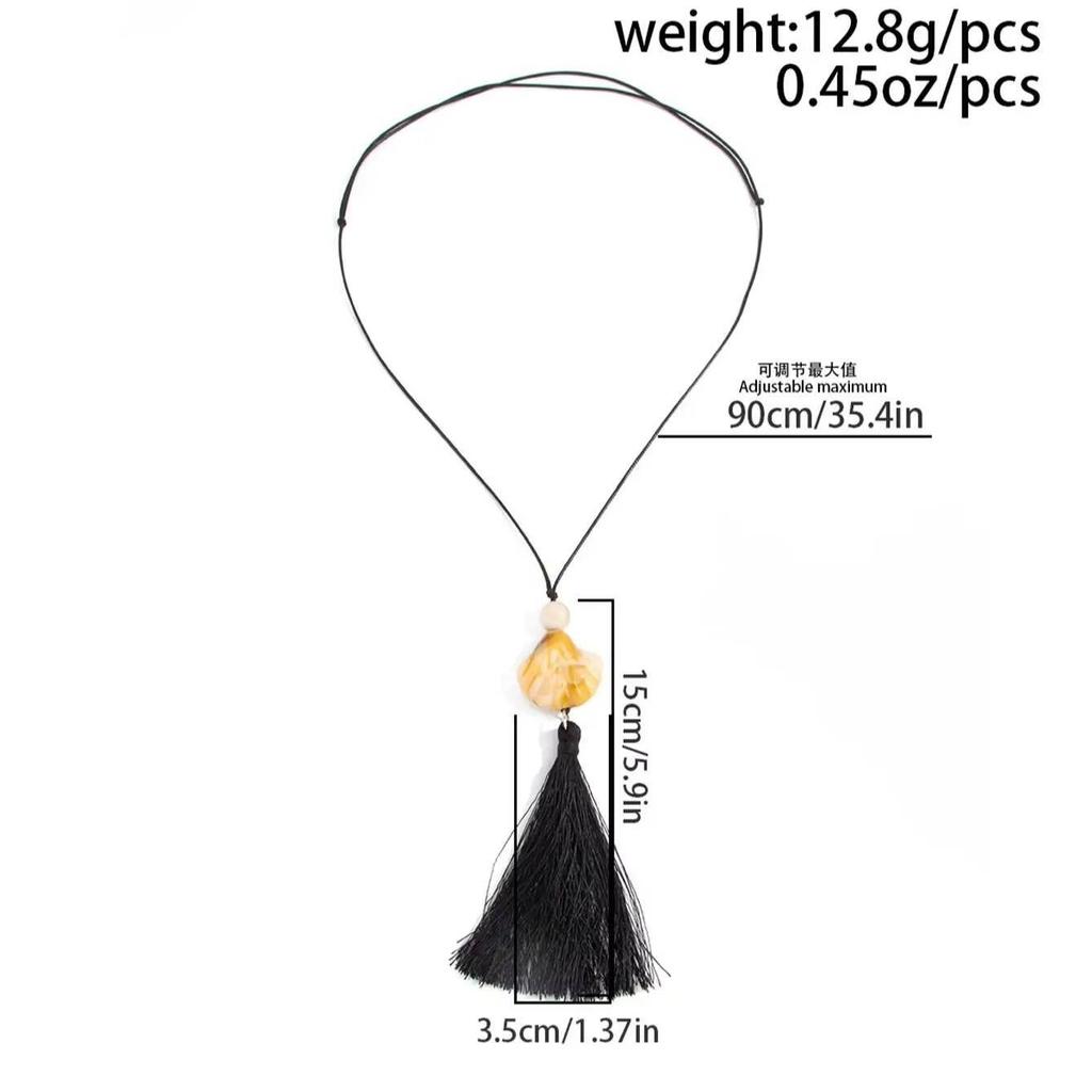 SHIXIN Fashion Creative Resin Scallop Tassel Pendant Long Necklace Women Charm Adjustable Wax Thread Sweater Chain Jewelry Gifts