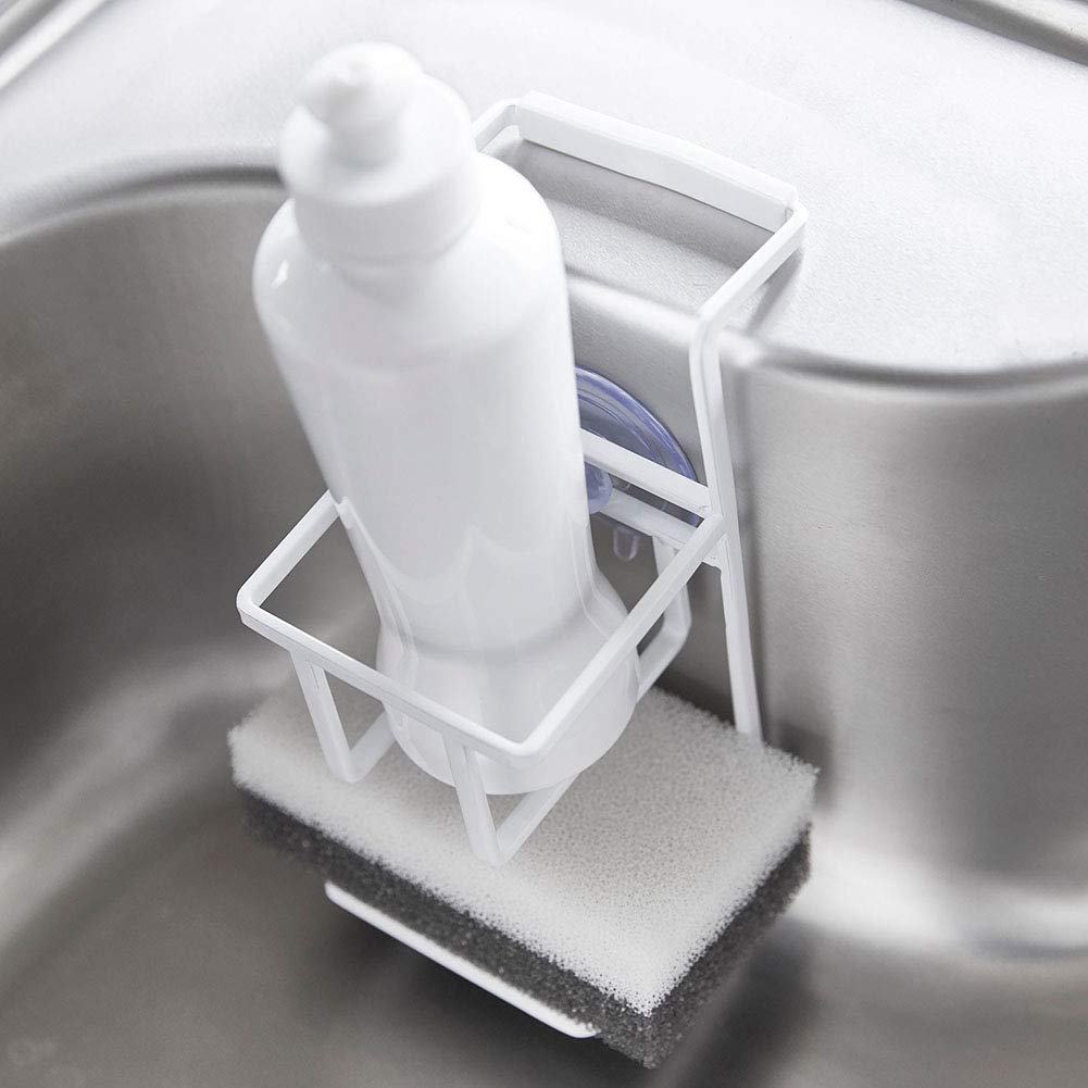 Yamazaki Suction Cup Sponge Bottle x D10 x Tower Sponge Holder with 4774 & Holder, White, Approx. W6.5 H15cm, Non-Slip Ricon,