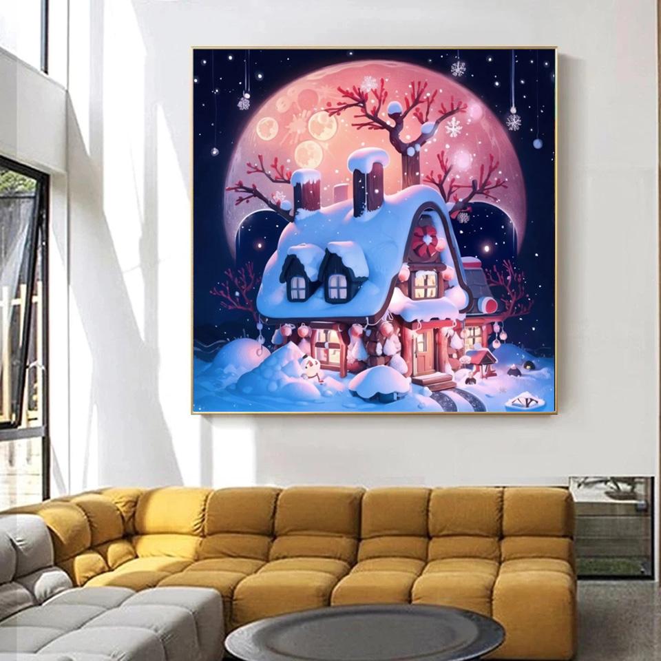 5D Diamond Painting New Arrival Cross Stitch Fairy Tale Snowy House Rhinestones Mosaic Embroidery Home Decor Kids Gift