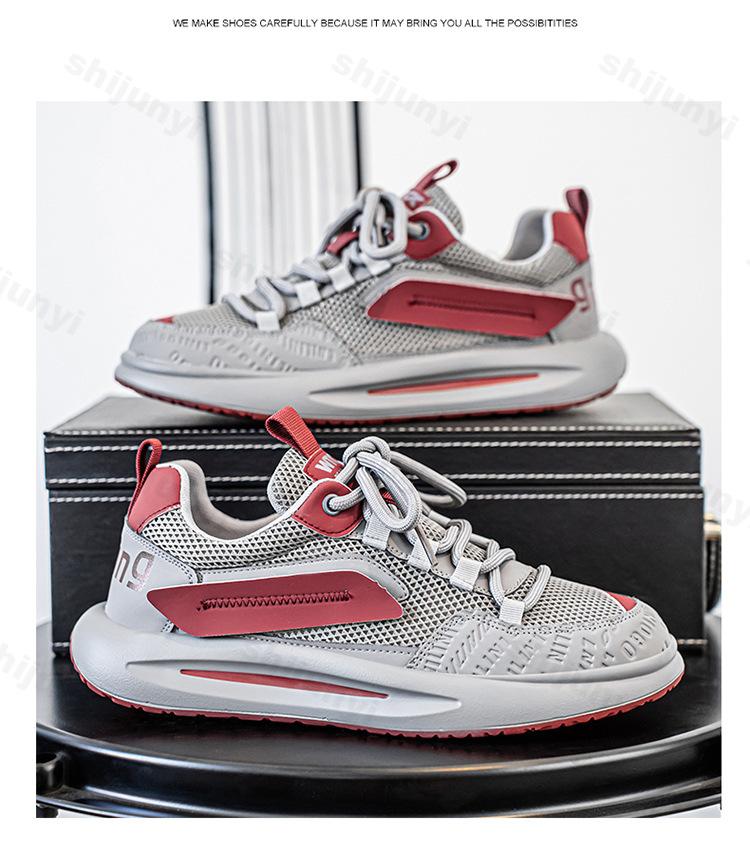 

Fashion Men s Fashion Trend Casual Shoes 2025 Summer New Mesh Breathable Comfortable Thick Soled Shoes Versatile Low Top Chunky sneakers 39 красный