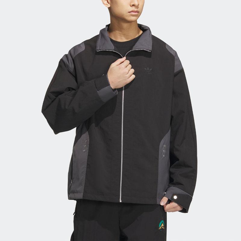Adidas Logo Patchwork Zip-Up Polo Collar Jacket with Long Sleeves Men Jackets Black IK3709
