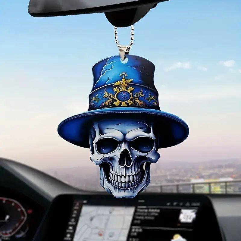 Flat Acrylic Vintage Surface Skull Car Pendant For Halloween Decor Vehicle