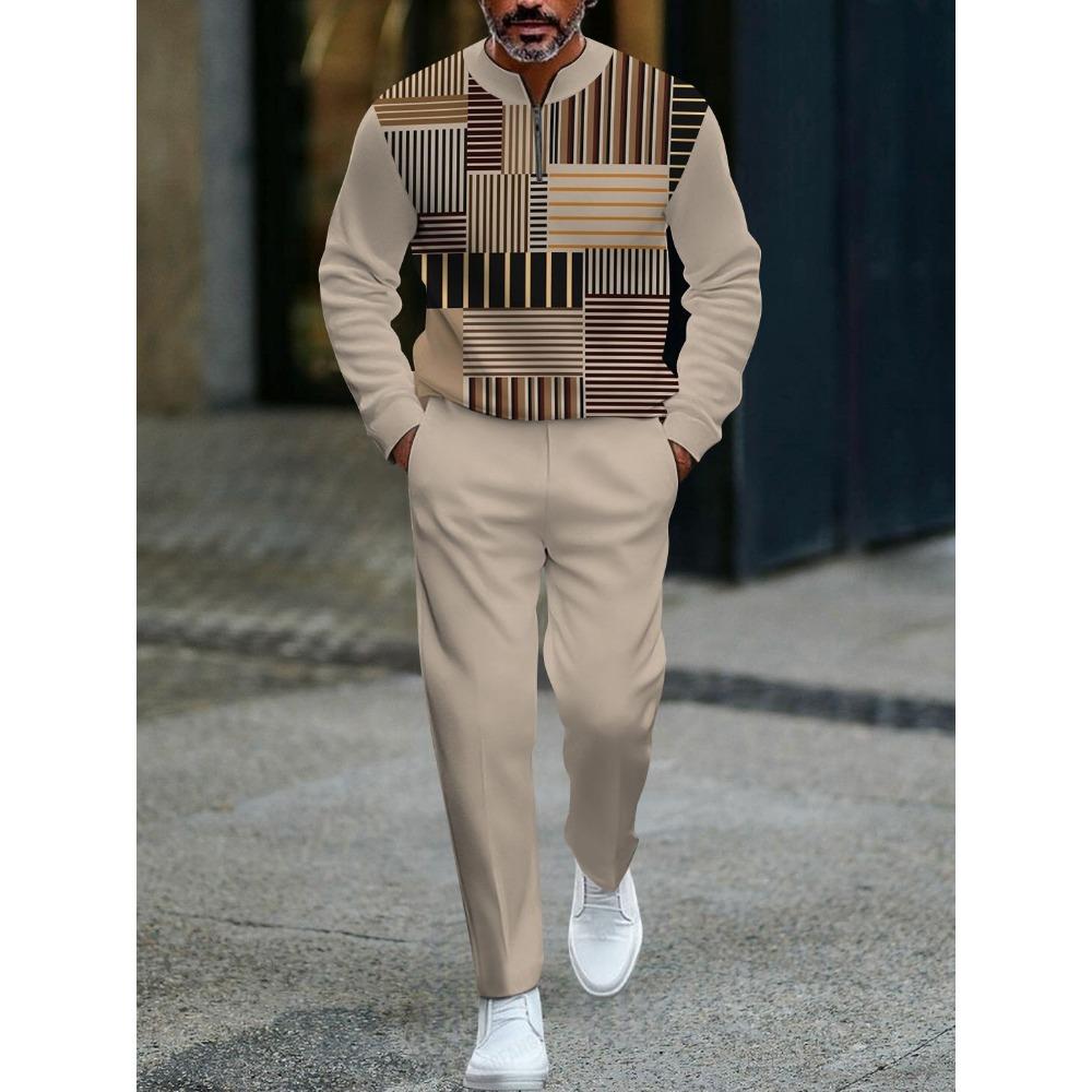 Spring Autumn 3D Printed Fashion Cool Men's Long-Sleeved Sets Half-Zipper Stand-Up Collar Men's Casual Sportswear Two-Piece set