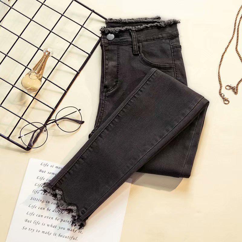 

Women s Black High-Waist Skinny Cropped Jeans - Korean Style, Slimming, Versatile, Elastic, Summer 2022 26 сірий колір