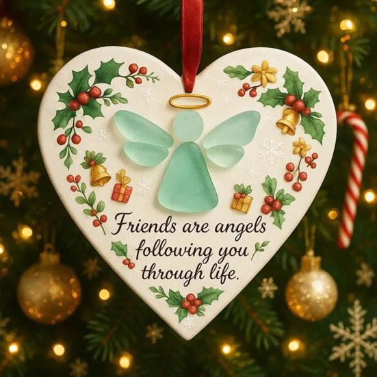 Heart-Shaped Sea Glass Friendship Ornament Handmade Sea Glass Angel/Ghost Ornament for