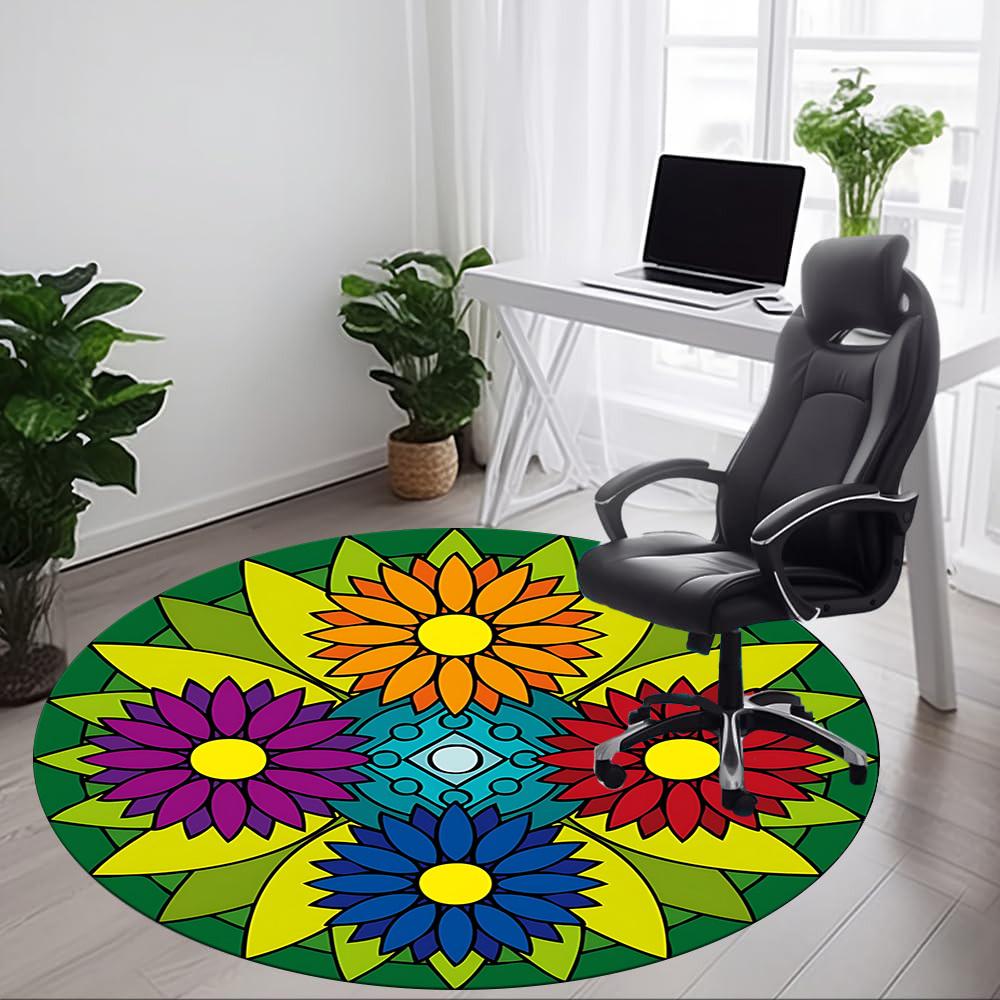 1pc Mandala Flowers Office Round Rug, Non-slip, Soft and Durable Office Rug for Interior Decoration, Perfect for Office,Decoration yy260204044