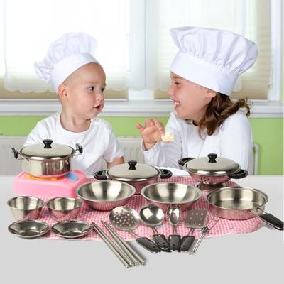 20 Pcs Stainless Steel Pots Pans Cookware Miniature Toy Pretend Play Gift For Kid