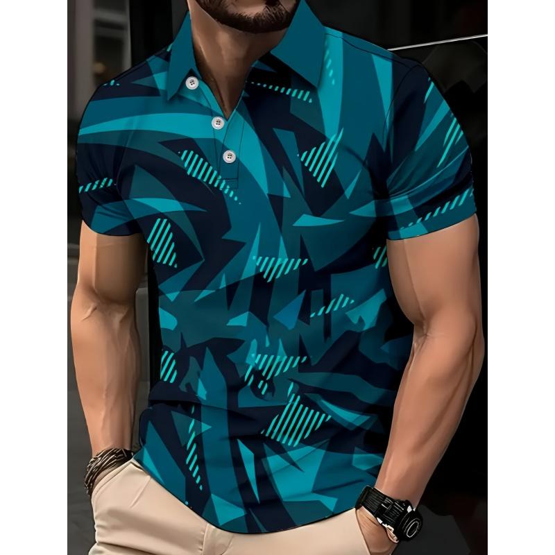 3D printed men's short sleeved lapel shirt for summer casual wear