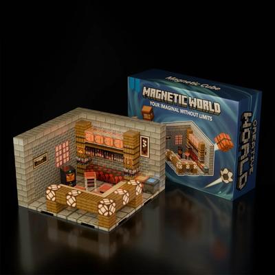 Magnetic Building Blocks Mine World Magnet Cubes Set for Boy Girl Kid Age 3+ DIY Pixel Style Model Base Plate STEM Toy Baseplate