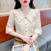 Spring and Autumn Doll Neck Shirt for Women Short Sleeves Shirt Temperament Loose Top