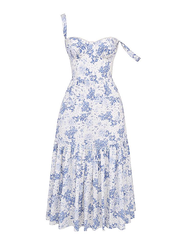 2023 Svěží pastýřský styl Áčková květinová sukně s ramínky a krátkými rukávy