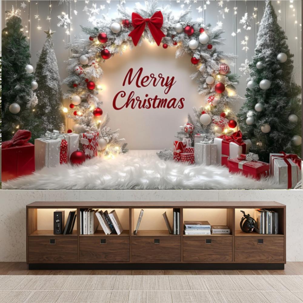 Christmas Decoration Arch Christmas Trees Gift Box Background Merry Christmas Banner Party Photo Backdrop Photography Background