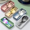 2 Stück/Set Mini Tragbares Löffel Gabel Geschirr Outdoor Camping Edelstahl Besteckset Für Mittagessen Wandern Camping Kochzubehör