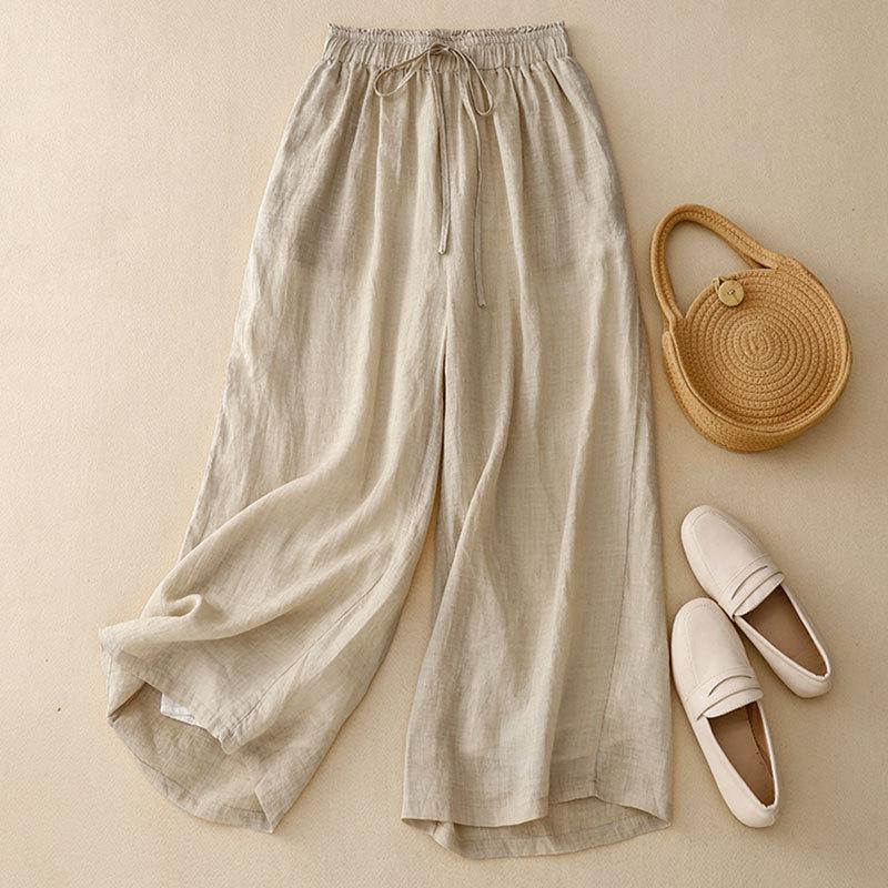 Women s Plus Size Cotton-Linen Wide-Leg Pants - Summer Casual Slimming Straight-Leg Pants