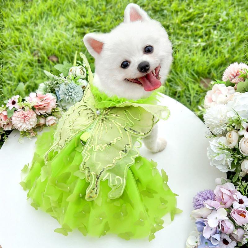 Pet Dog, Cat, Princess Dress, Summer Dog Wedding Dress, Ethereal Cat Supplies, Clothes, Lace, Butterfly, Teddy