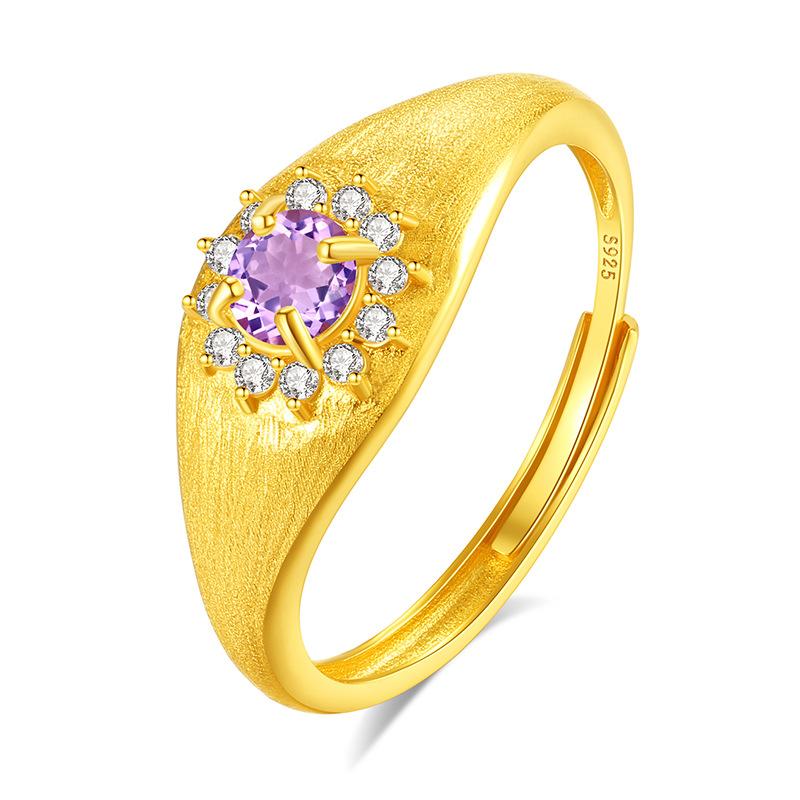 Natural crystal stone retro ring medium ancient style brushed process s925 sterling silver high-end ring