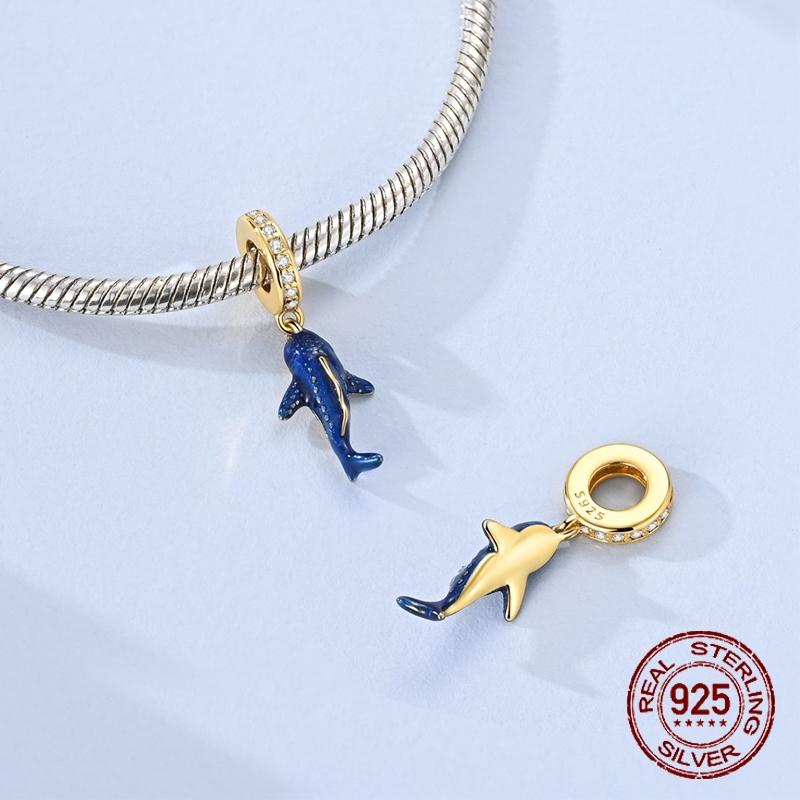 925 Silver Luminous Color-Changing Shark Dangle Charm Animals Pendant Fit Original Bracelet DIY Women Jewelry Gift