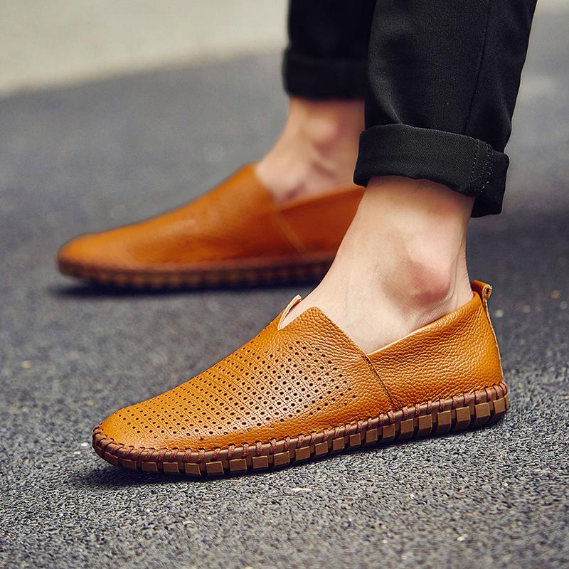 Sommer-Herren-Mokassins, Slipper, zum Fahren, leicht, Gommino, flach, zum Gehen, orthopädische, handgefertigte Schuhe für Herren