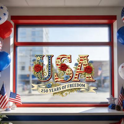 Window Sticker Striped Print USA Pattern Smooth Surfaces No Glue Window Decal Reusable Waterproof Home Decor