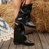 Fashion New Women Shoes Round Head Thick Heeled Ladies Black Mid-calf Boots Temperament Autumn Stacked Leather Boots for Women