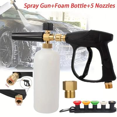 High Pressure Car Wash Snow Foam Gun with 5 Nozzles M22-14/15 Thread & 1/4" Quick Connect for Adjustable Foam Spray and Cleaning