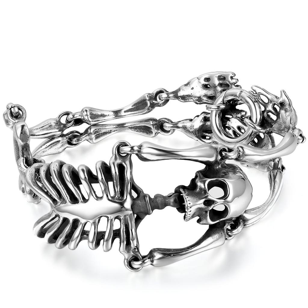 JewelryWe Men's Fashion Simple Gothic Skull Bracelet, Stainless Steel, Valentine's Day Gift, Black or Silver