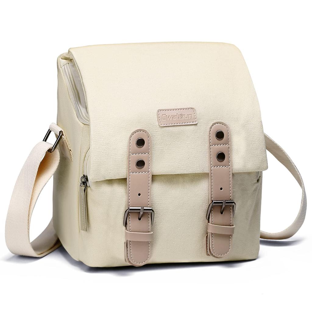 Cwatcun Camera Bag Shoulder Stylish Casual Canvas Material SLR Digital Camera (Beige, S)
