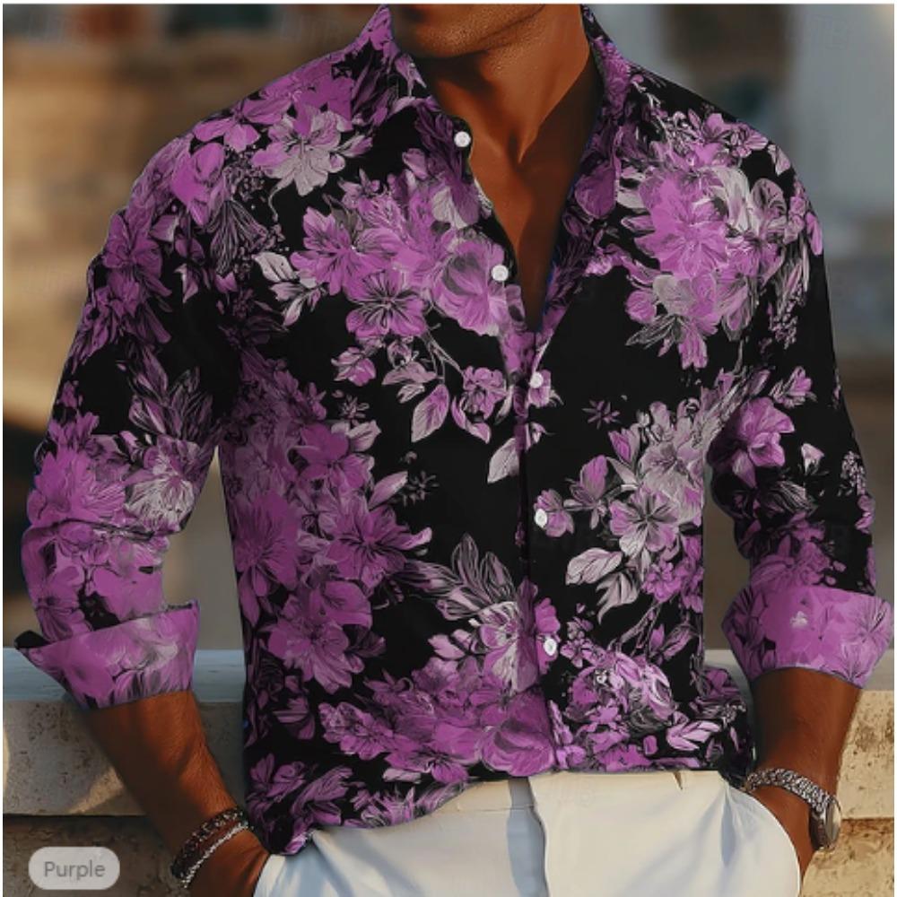 Camisas de Manga Larga con Estampado Floral para Hombre Cárdigan Casual Botón Nuevo Moda Festiva Camisas