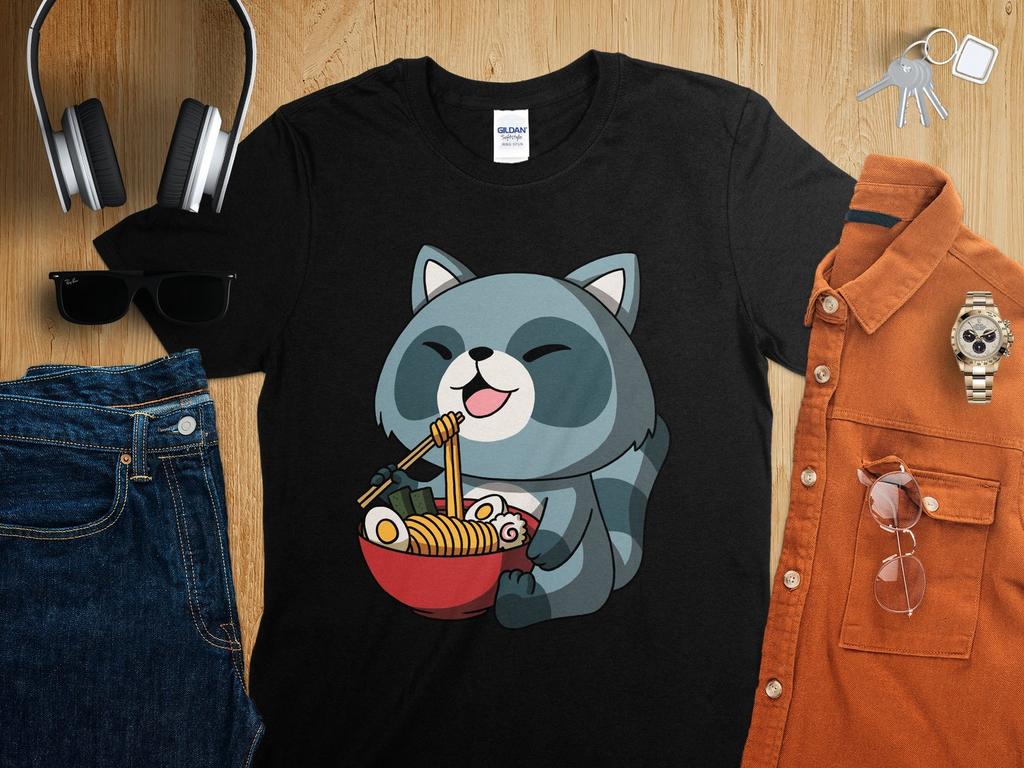 Kawaii Anime Racoon Asian Noodles Japanese Ramen Shirt, Anime Shirt, Ramen T-Shirt, Japan Art