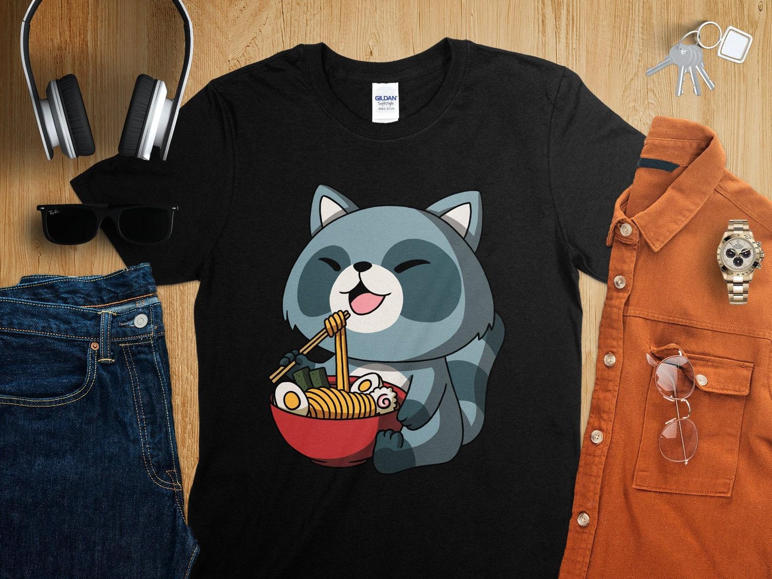 Kawaii Anime Racoon Asian Noodles Japanese Ramen Shirt, Anime Shirt, Ramen T-Shirt, Japan Art M