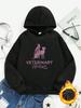 Fashionable Women's Elegant and Pretty Y2K Style Parrot Cat Dog and VETERINARY Medicine Pattern Print -Lined Hooded Sweatshirt Pul