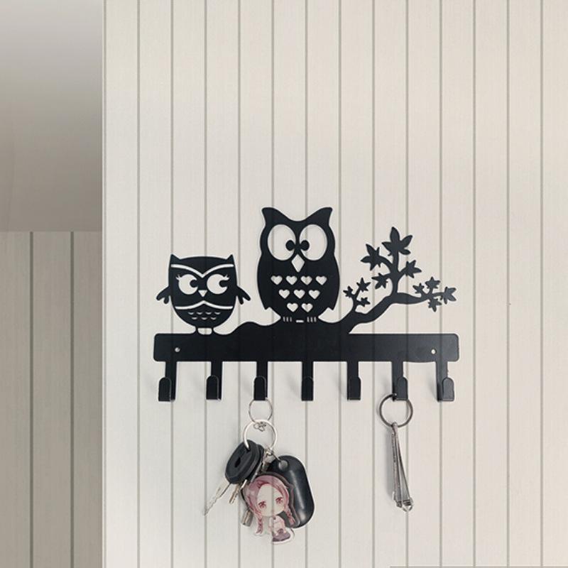 

Vintage Owl Creative Metal Key Holder with 7 Hooks Iron Art Wall Mounted Cartoon Key Hanger Hat Towel Clothes Rack Organizer