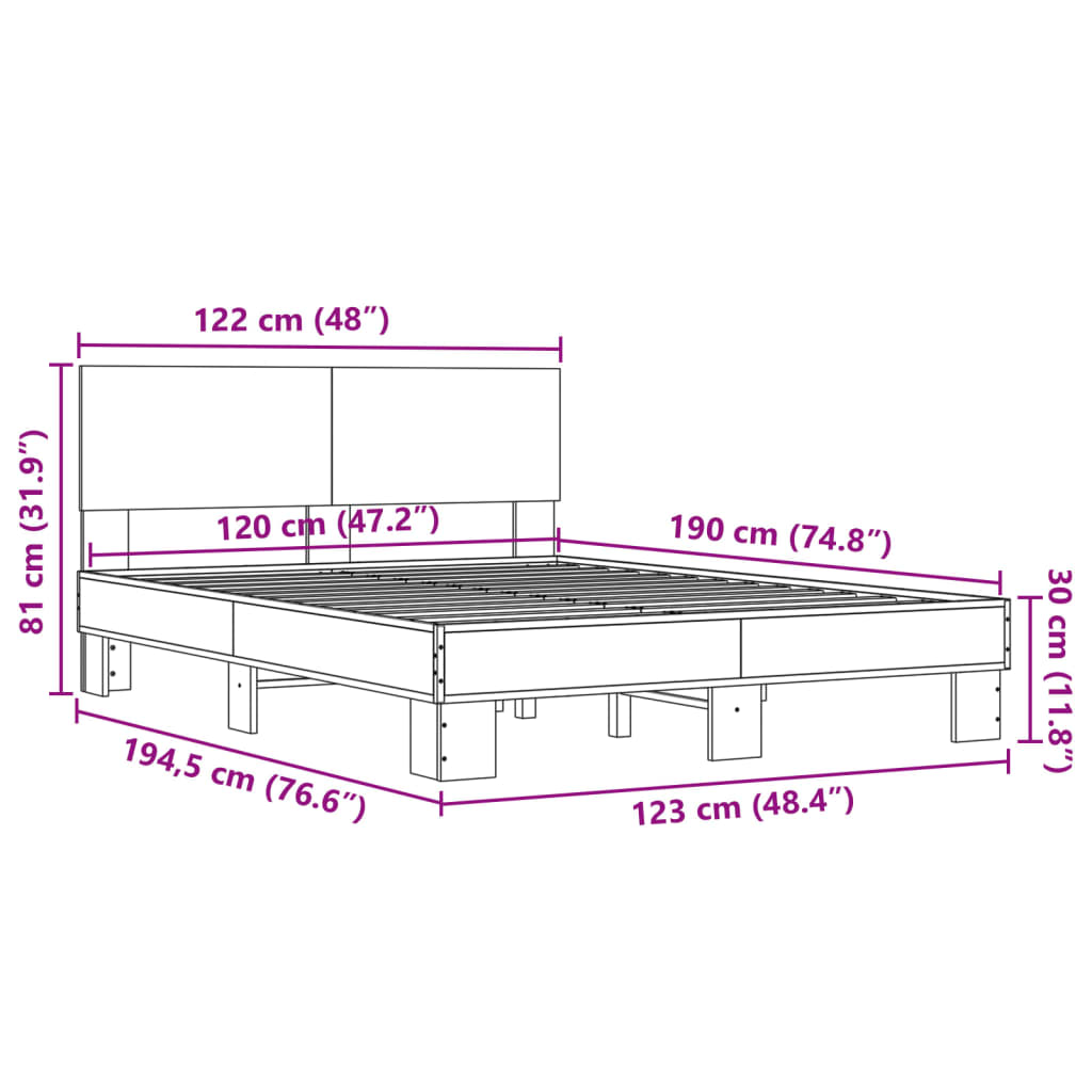 Bed Frame Smoked Oak 120x190 Cm Wood Based Material and Metal