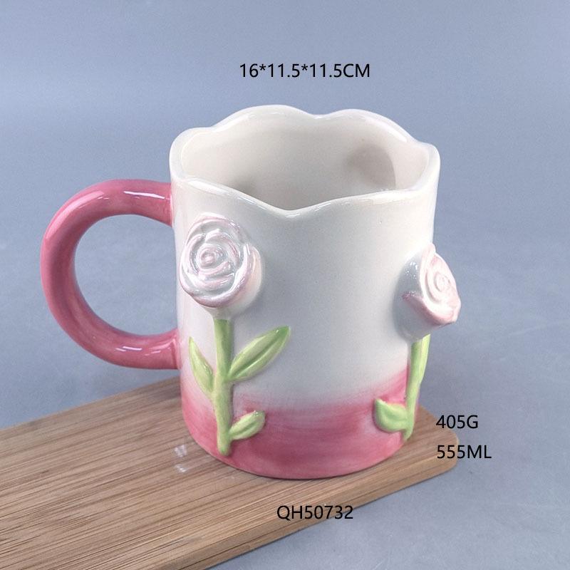

Hand Painted Irregular High Value Tulip Pink Flower Ceramic Mug Creative Coffee Mug 501-600ml