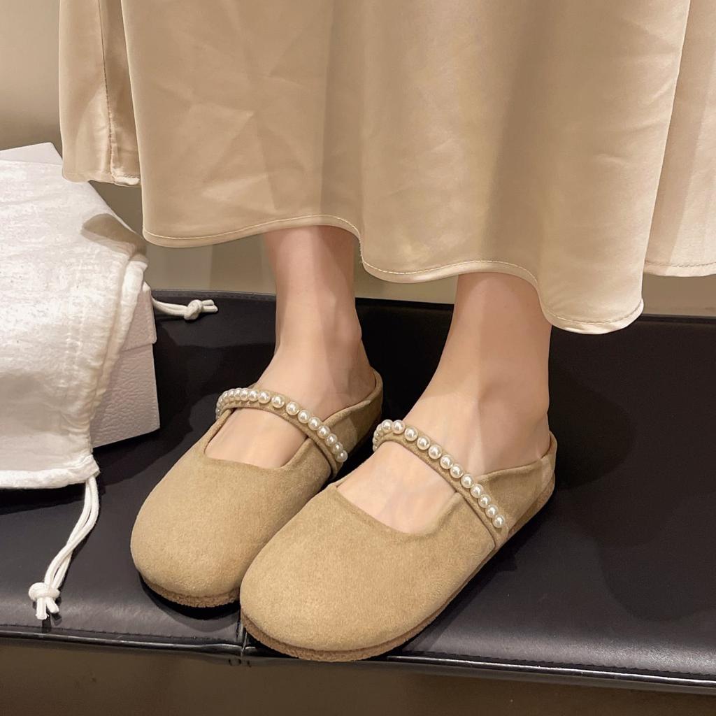 Mary Jane Gentle Spring Flat Bottom Bag Head Half Slippers Women'S Summer Cool Slippers Soft Sole Evening Shoes Outside