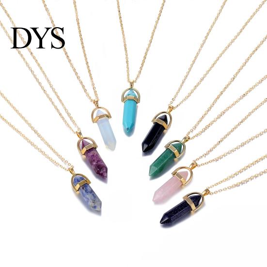 Pendant Necklace Faux Crystal Stone Decorative Chain Metal Women Jewelry Accessories