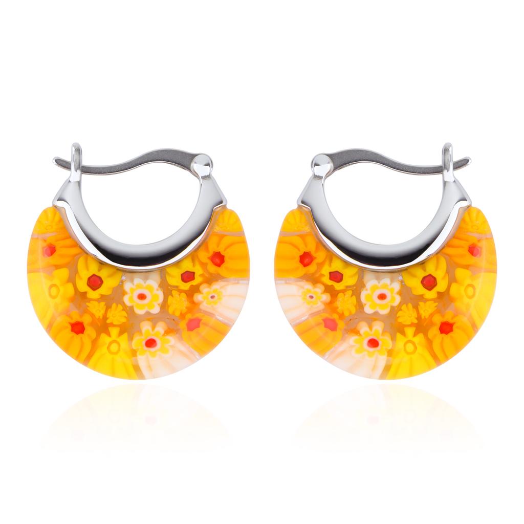 New Murano Basket Glass Hoop Earrings Daisy Stainless Steel Women Birthday Personalized Gift Fashion Jewelry Vibrant Colors