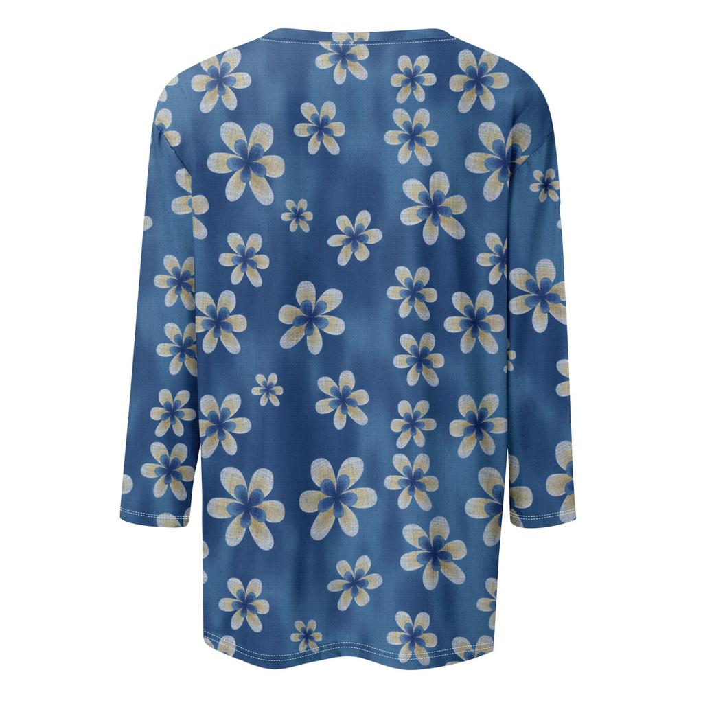 Women's 3/4 Sleeve Square Neck Floral Shirt Casual Loose Tunic Top