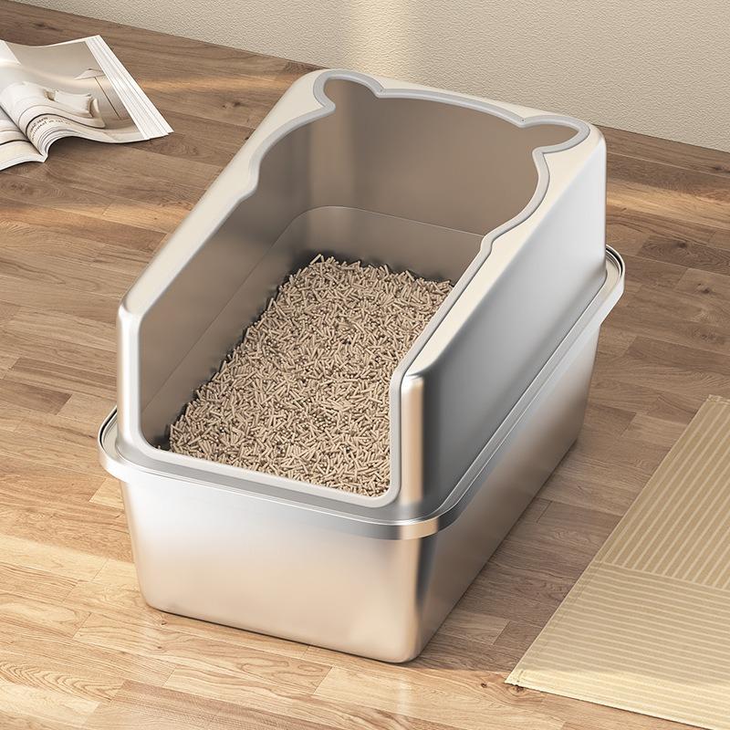 Stainless Steel Cat Sandbox Large Pet Cat Litter Box Anti-splash Cat Toilet Safety Durable Kitten Litterbox Kittens Pets Product