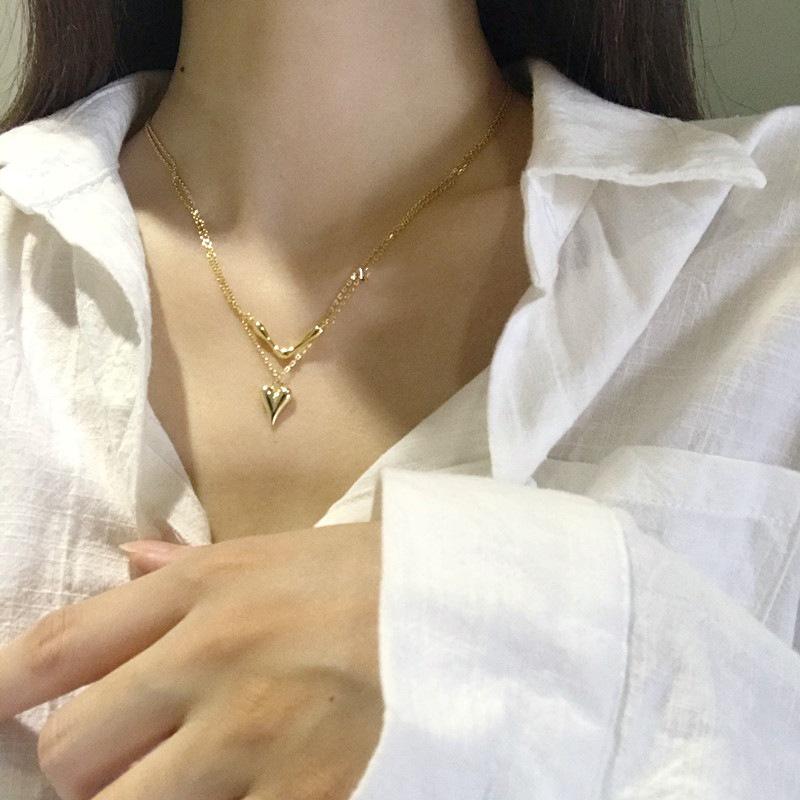 S925 Sterling Silver V-Shaped Clavicle Necklace with Irregular Line Pendant
