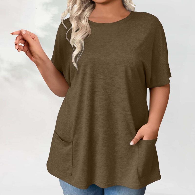 Neues Sommer-T-Shirt für Damen in Übergröße, lässig, kurzärmelig, locker und einfarbig